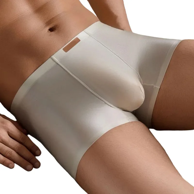 1pc Men Satin Trunks Seamless Shiny Boxer Shorts Ice Silk Middle Waist Panties Solid U Convex Bulge Pouch Underwear Breathable — image 22