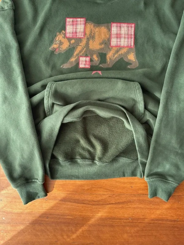 Vintage Bear Print Hoodie Men Retro Green Plaid Patch Pullover Hooded Sweatshirt Casual Streetwear Long Sleeve Women Hoodies Top — image 6
