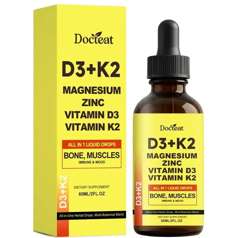 Docteat D3+K2 Liquid Drops with Magnesium Zinc & Vitamin D3 for Bone Health & Muscle Function Wellness Support Adults 60 ML