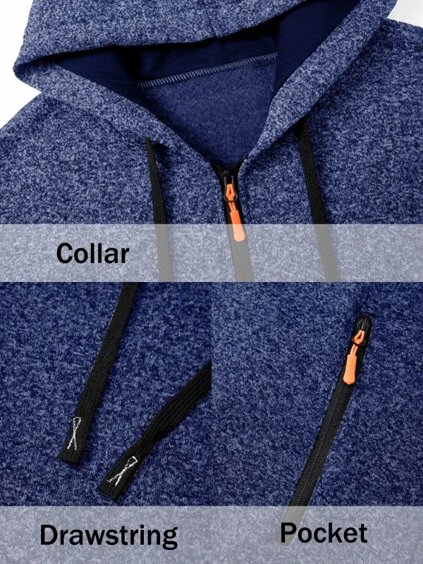 2Pcs Set Men Mid-Length Full Zip Hooded Jacket Fleece Lined Warm Coat with Drawstring Hood & Zipper Pockets Casual Outerwear for Fall Winter Daily Wear