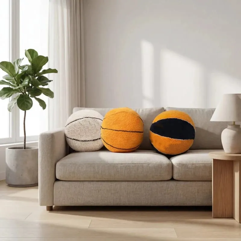 Soft Basketball Shaped Plush Throw Pillow - Fluffy Sport Stuffed Ball for Decor Gift Sports Fans Kids & Adults