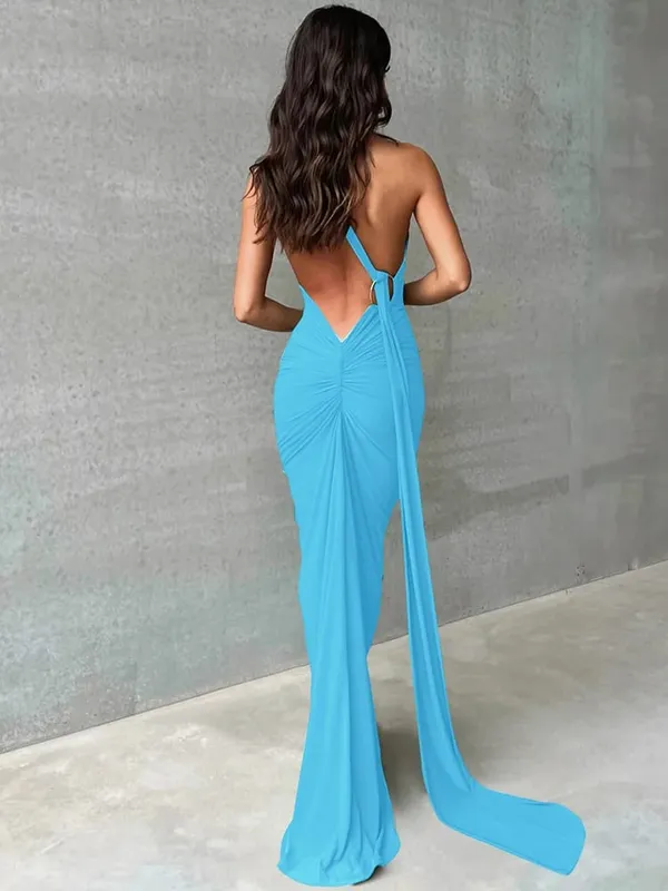 Hugcitar Eine Schulter, rückenfrei, verstellbar, mit Schal, Schleife, gerafft, sexy Maxikleid, 2025, Damen, elegantes Y2K-Streetwear-Festival-Outfit