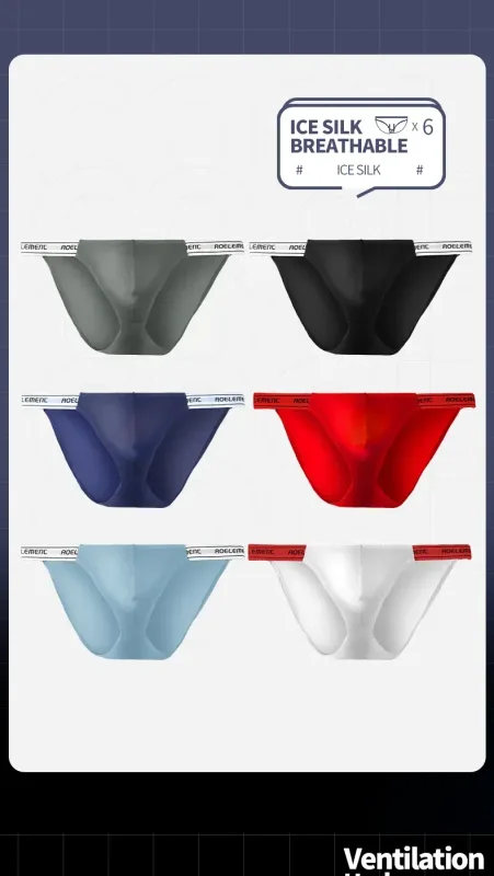 Men's Underwear Solid Color Elastic Tight Sexy Low Waist Ice Silk High Fork Thong Fitness Sports Comfortable Triangle Shorts