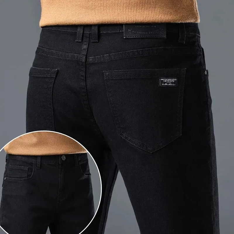 Men's Slim Jeans Korean Fashion Elastic Straight Casual Denim Pants Comfortable Work Male Spring Autumn Trousers Black Gray