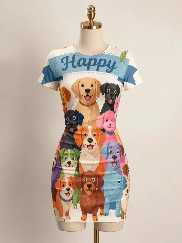 Womens Short Sleeve Bodycon Mini Dress Slim Fit Crew Neck Floral Print Casual Summer Party Cute Sweet Slimming Vacation Sundress — image 15