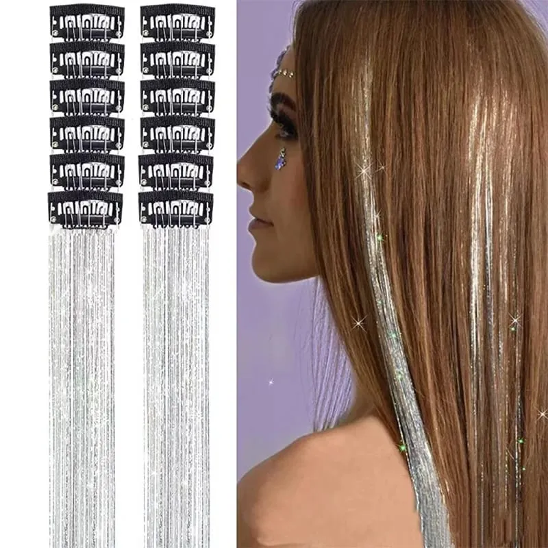 12 pezzi per confezione di fermagli per capelli BB estensioni dei capelli metallizzati lucidi con clip capelli sintetici accessori per capelli scintillanti per le donne