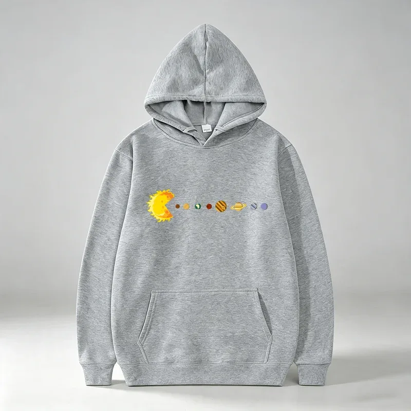 Men's Casual Hoodie Funny Sun Planets Print Pullover Hooded Sweatshirt Long Sleeve Loose Streetwear Hoodies With Pocket wx338