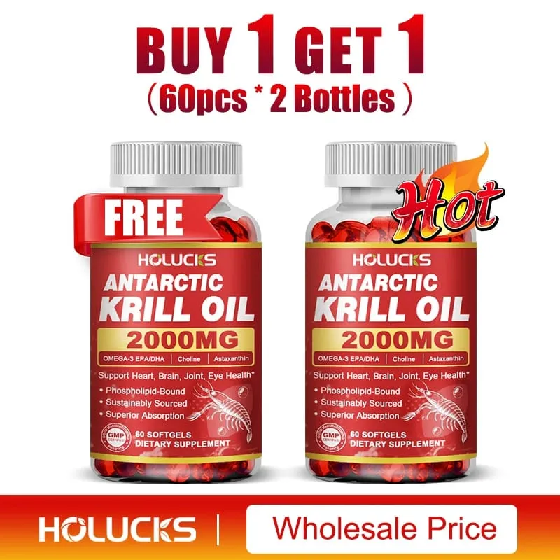 Antarctic Krill Oil Capsules 2000 mg Supplement with Astaxanthin Omega-3 EPA DHA Support Brain Joint Skin Heart Health