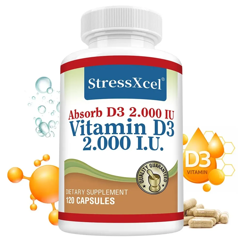 High Potency Vitamin D3 2000IU Capsules Immune Support Bone Health Muscle Function Whole-Body Wellness Non-GMO Gluten Free