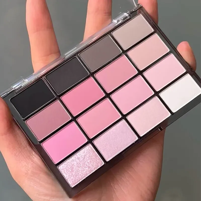 16 Colors Black Pink Eyeshadow Palette Glitter Shimmer Pearlescent Matte Low Saturation Style Long Lasting Eye Shadow Eye Makeup