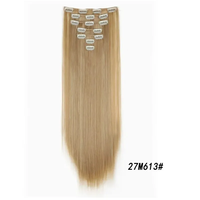 7Pcs/Set16Clips Hair Extension Black Long Straight Natural Hair Ombre Hairpiece Heat Resistant Fiber For Women Hairstyle Cosplay — image 27