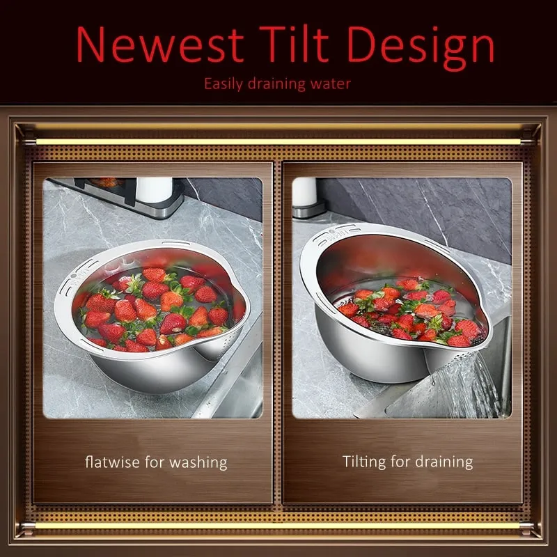 LFGB Certification 316L Stainless Steel Kitchen Washing Basin 99.9% Anti-bacterial Rice Fruit and Vegetable Cleaning Strainer