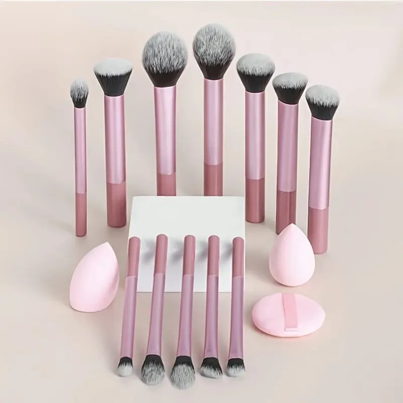 15pcs Makeup Brush Set Including 12pcs Multi-Functional Ultra-Soft Makeup Brushes And 1pc Angled Tear Drop-Shaped Beauty Sponge — image 4