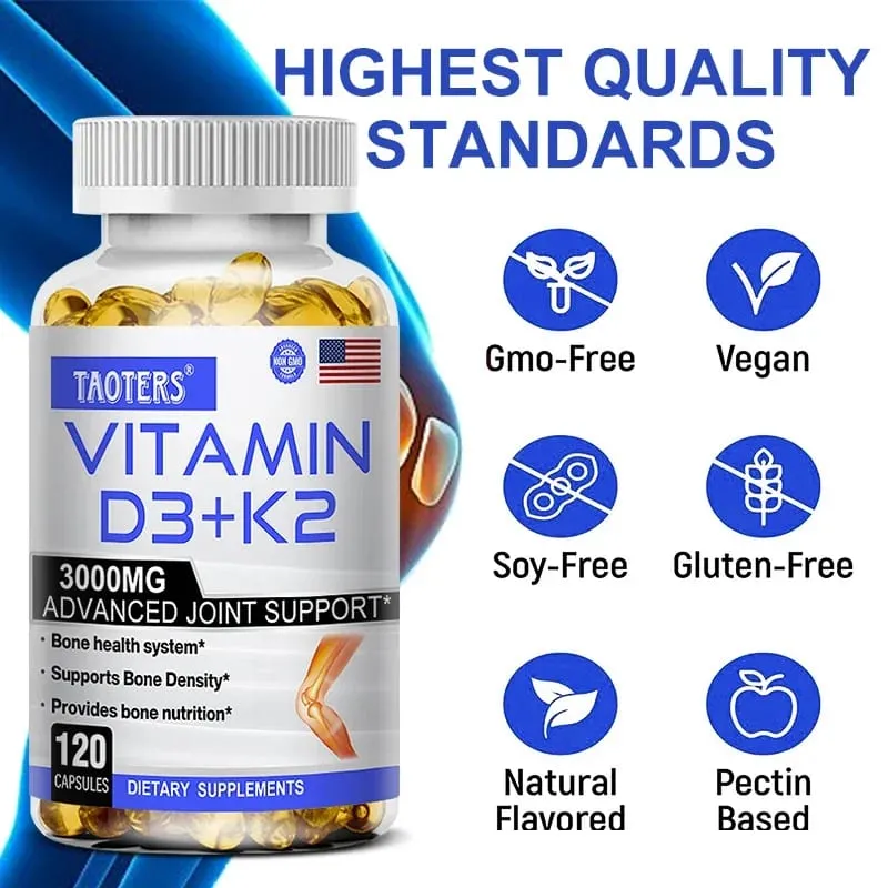 3000 mg Vitamin D3+K2 Health Supplement - Calcium Supplement for knoglepræcision og generel sundhed
