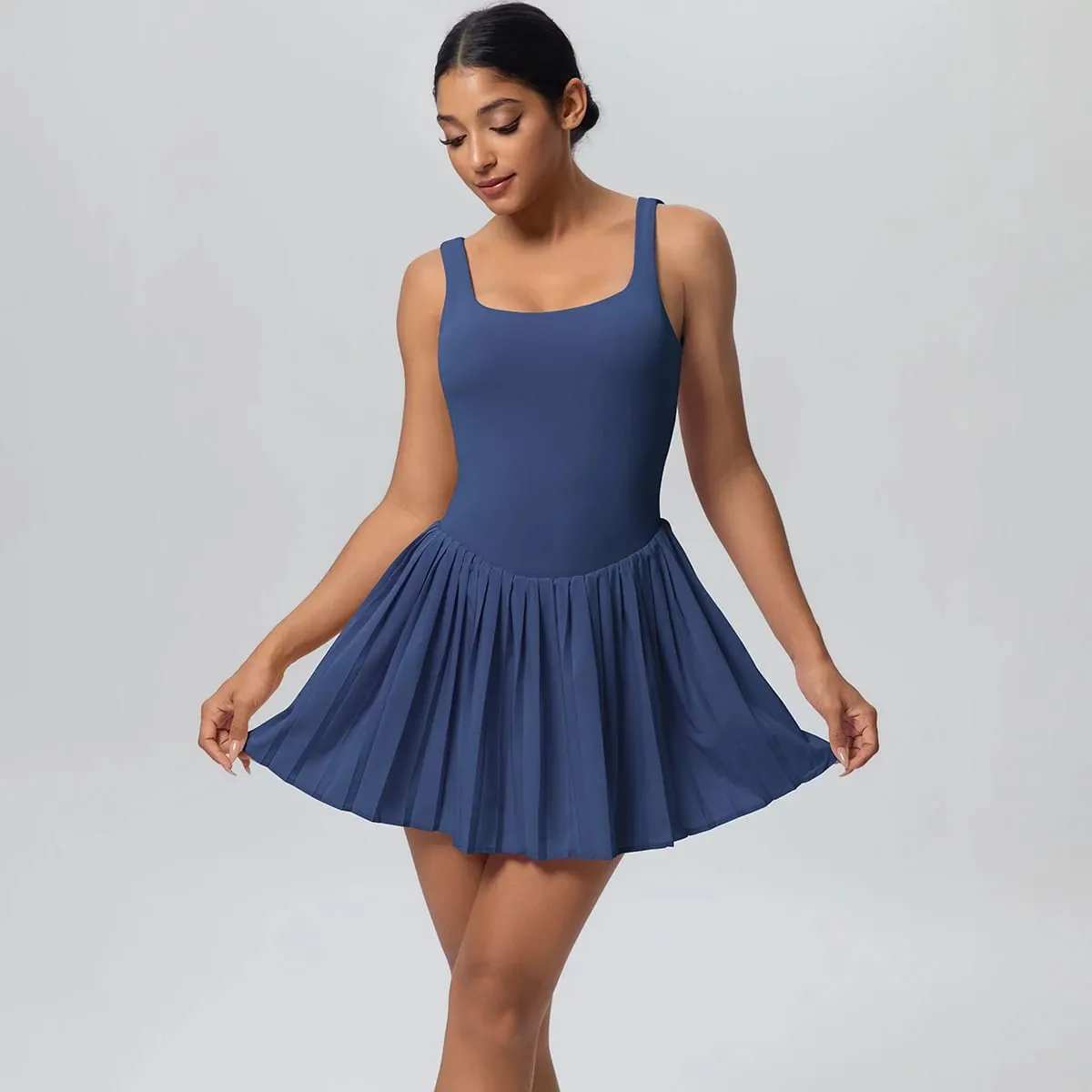 New Lifting Sports Jumpsuit Tennis Skirt With Pockets Yoga Womens Dresses Breathable Naked Feel Backless Female Sportswear