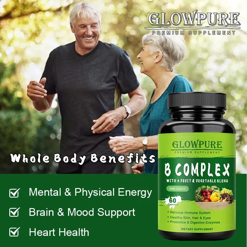 B Complex Vitamins for Nervous System & Energy - Supports Immunity Heart Health Hair Skin & Nails