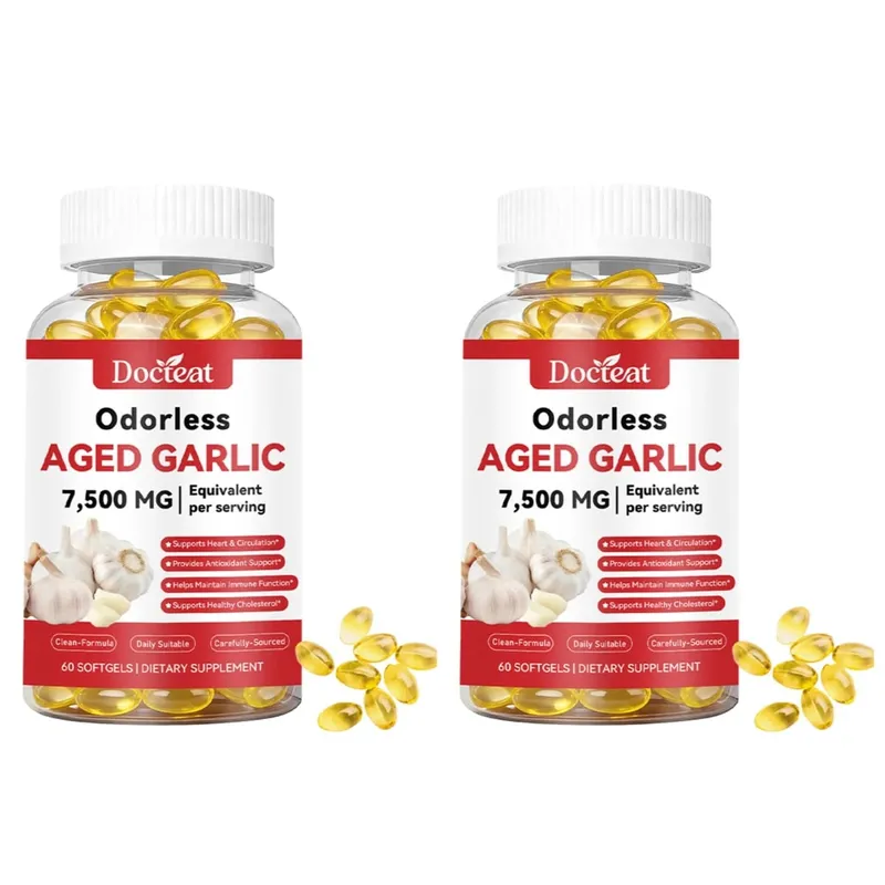 Odorless Aged Garlic Extract 7500mg เทียบเท่า 60 ซอฟท์เจล - ระบบภูมิคุ้มกันสุขภาพหัวใจอาหารเสริมสารต้านอนุมูลอิสระสำหรับผู้ใหญ่