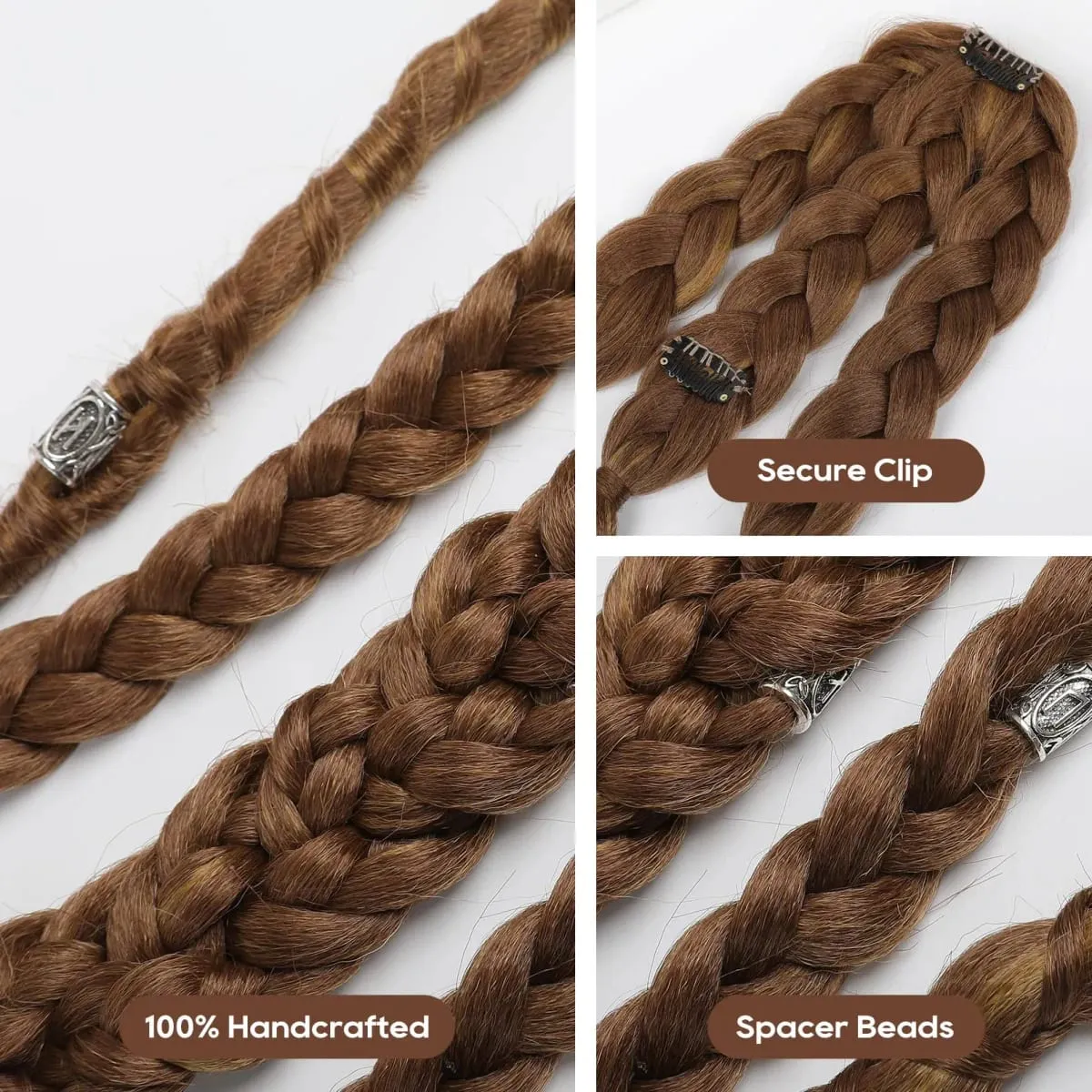 24" Clip In Braided Ponytail Hairpiece for Halloween Viking Costume Renaissance Warrior Accessories - Warm Brown with Highlights