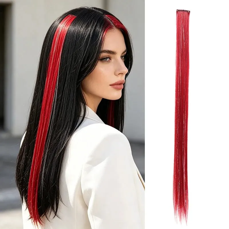 BB Clip in Synthetic Hair Extensions with Laser Silver Threads Colorful Shiny Hair Pieces for Party Daily Use No Damage