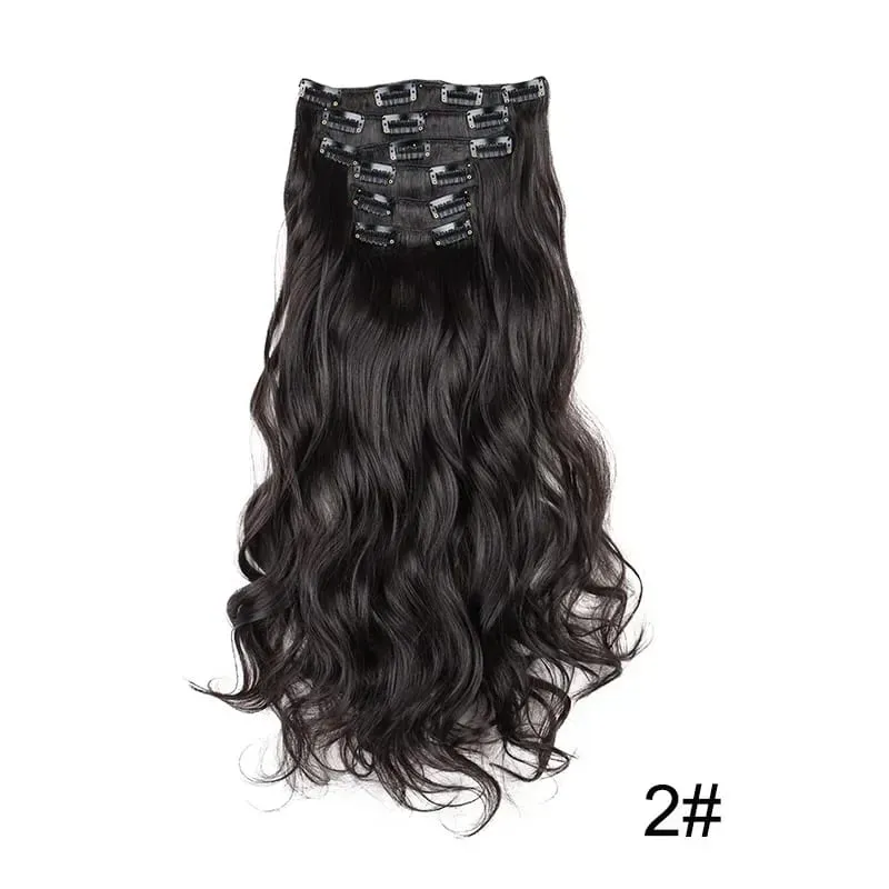 Synthetic Long Wavy Hair Extensions 24 Inch Clip in Fiber Double Weft Thick Hairpieces for Women Party Daily Cosplay Styling