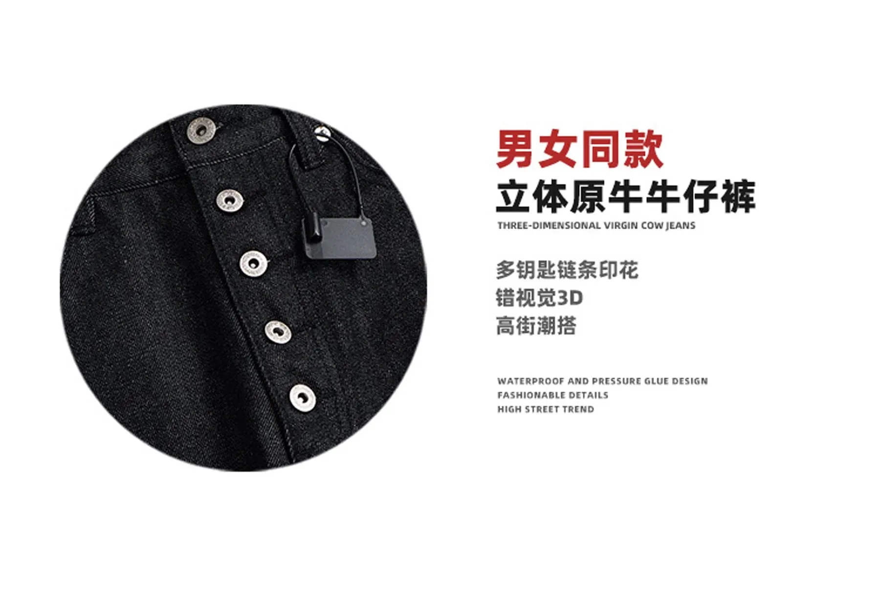 Men Women High Street Jeans American Retro Button Up Baggy Denim Dark Blue Original Vintage Casual Streetwear Trousers — image 7