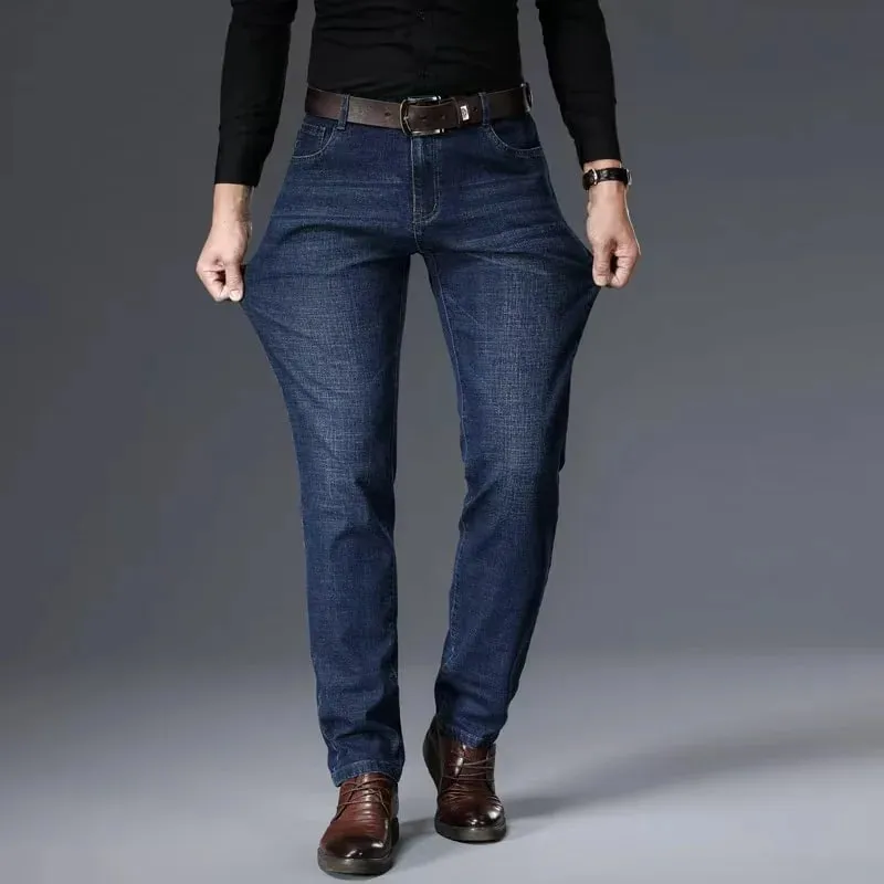 Men's Casual Straight Stretch Jeans 2026 Spring Autumn New Classic Blue Black Work Denim Trousers Fashion Male Brand Clothing — image 5
