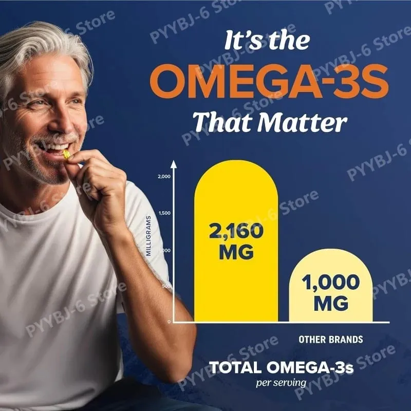 Omega-3 Fish Oil 3600mg EPA DHA 120 Softgels Non-GMO Dietary Supplement Supports Heart Brain Eye Joint Health Immune System