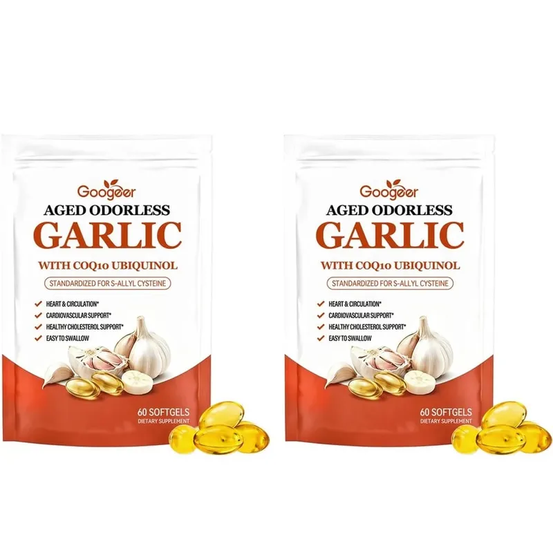 Googeer Aged Odorless Garlic Softgels with CoQ10 Ubiquinol Vitamin K2 MK-7 Heart Circulation Energy Immune Support 60 Count