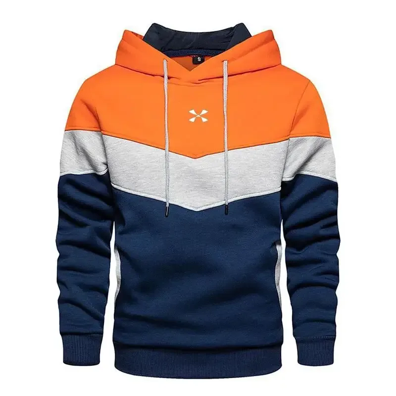 Men's Patchwork Hooded Sweatshirt Hoodies Clothing Casual Loose Fleece Warm Streetwear Male Fashion Autumn Winter Sports Outwear