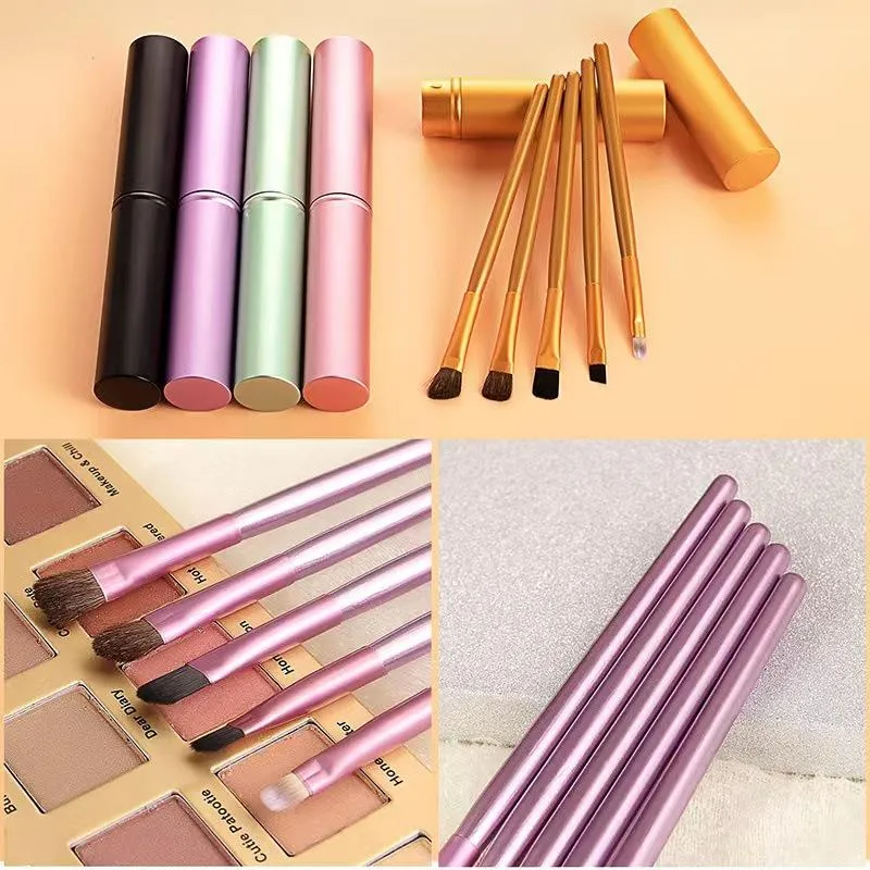 5pcs eyeliner Brush With Storage Tube Eye Makeup Brushes Set Soft Eyeshadow Brush Smudging Brush