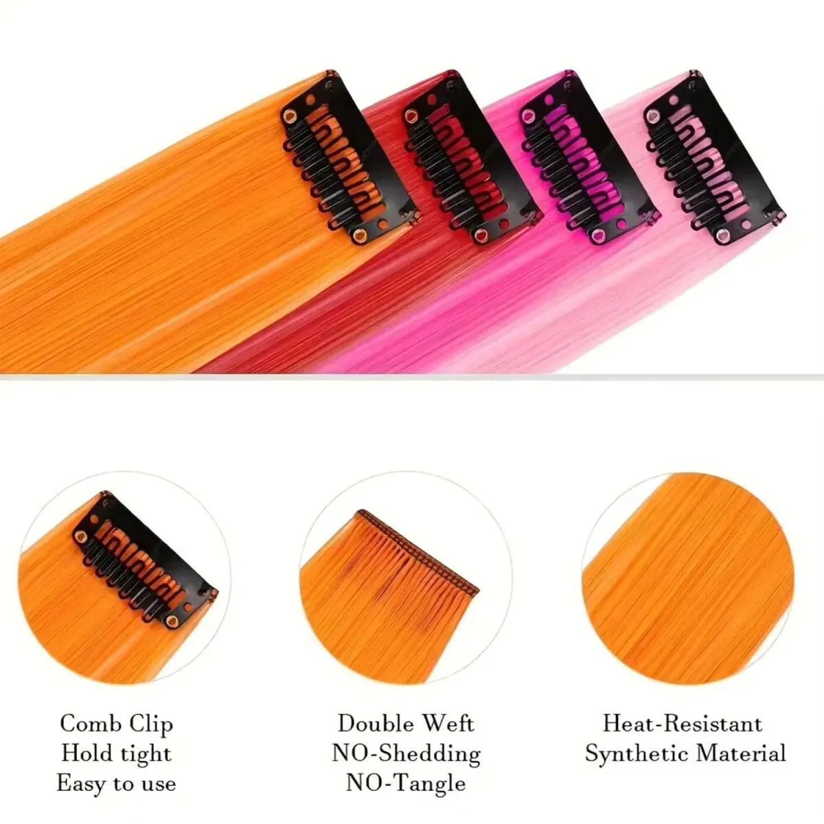 6 Pcs Clip Extensions Synthetic 24 Inch Colored Hair Extensions Party Highlights Long Straight Hairpieces for Women Kids Girl