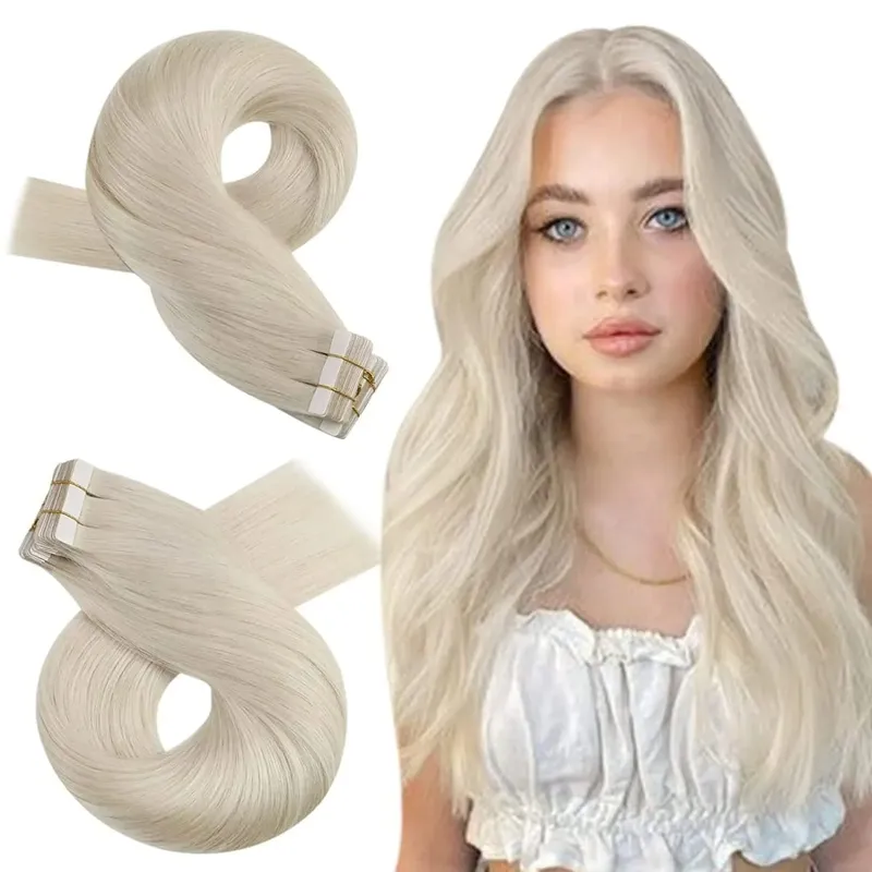 Moresoo Tape in Hair Extension Human Hair Real Remy PU Skin Weft 12-24 Inch Straight Brazilian Hair Glue on Adhesive Tape Ins