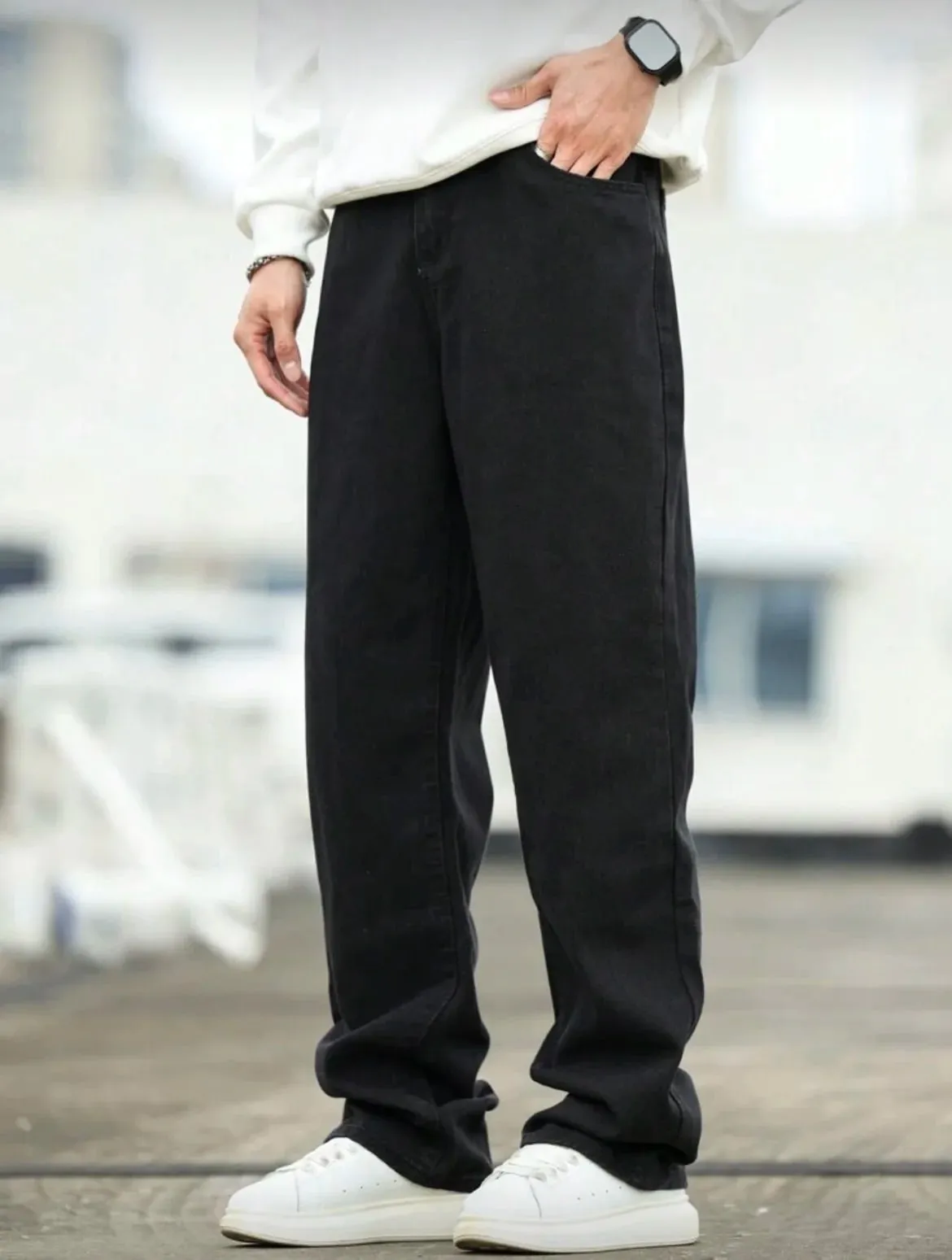 Men's Wide Leg Jeans - Oversized Straight Fit Denim Pants with Casual Drop Crotch — image 1