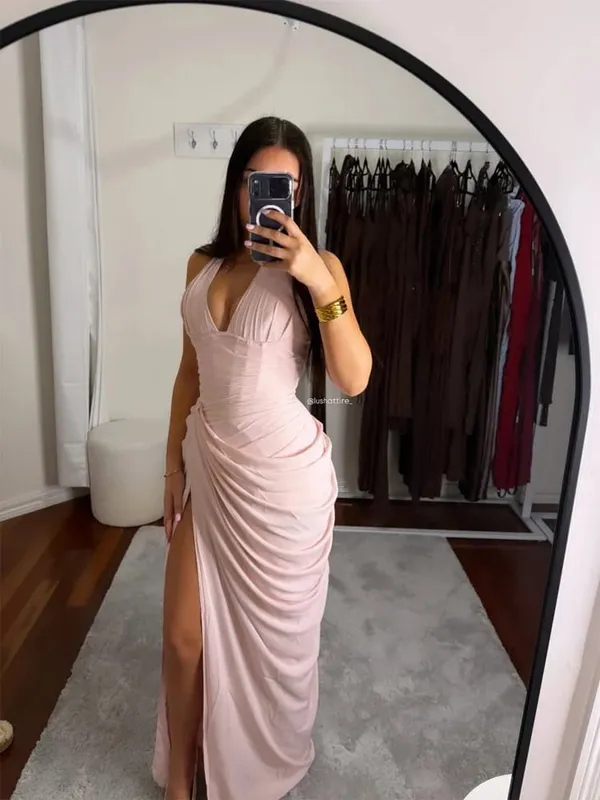 Women Sexy Solid Pleated Strapless Dress Lady Chic Off-shoulder Backless High Waist Split Dresses 2026 Summer Evening Party Gown — image 24