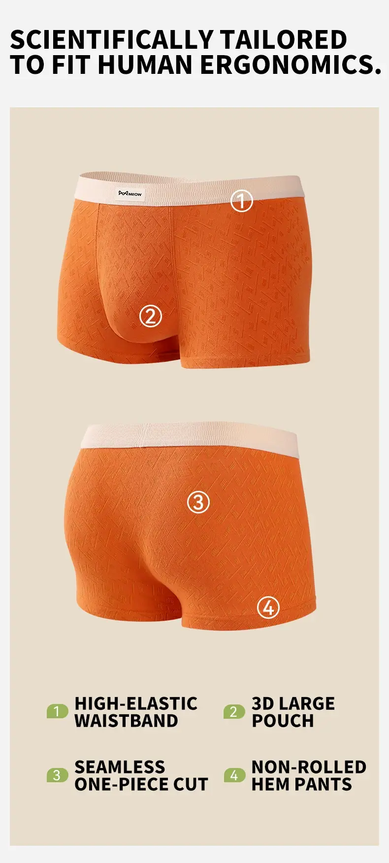 MiiOW 3Pcs Cotton Men Underwear 10A Antibacterial Crotch Men's Panties Breathable Mesh Man Underpants Softness Mens Boxer Briefs