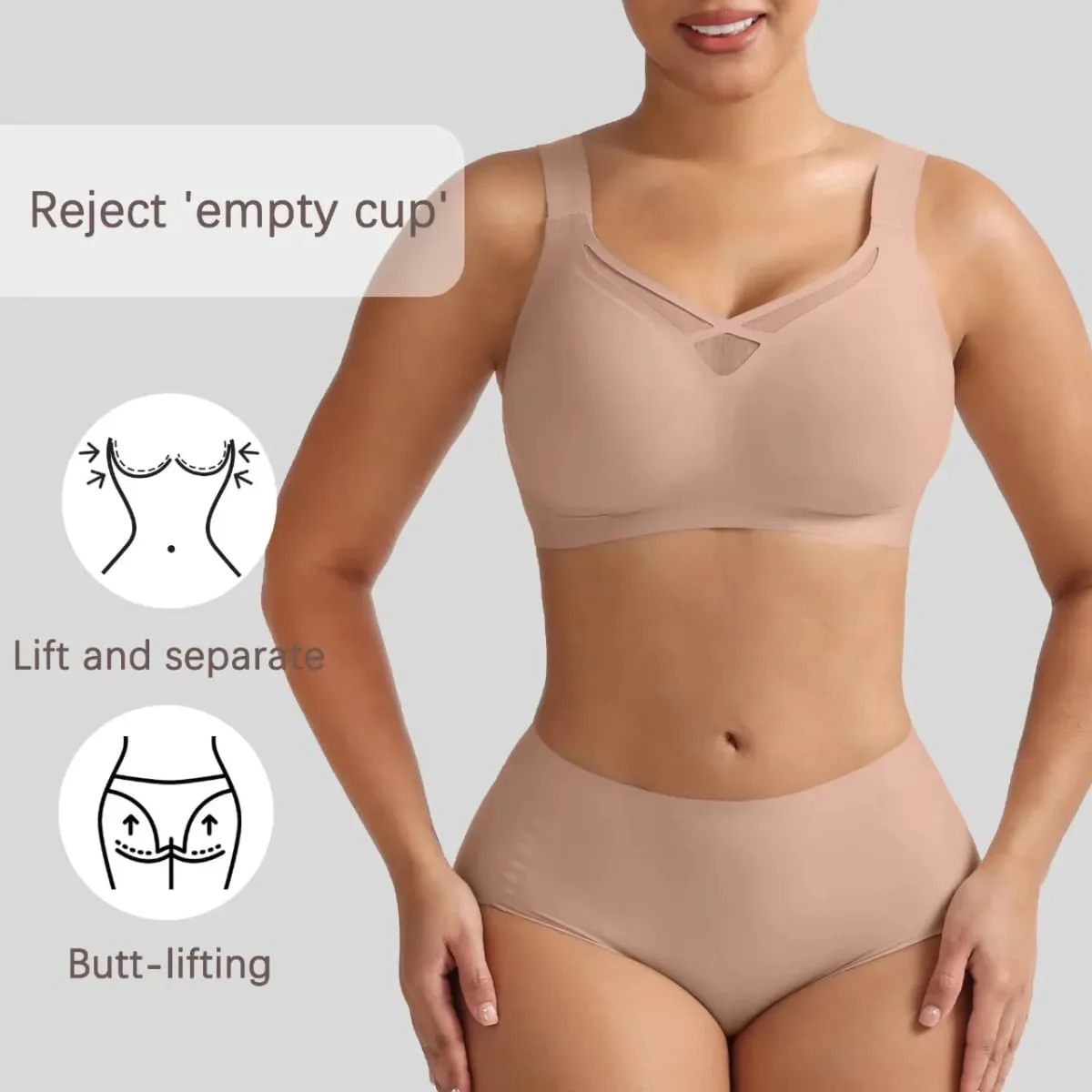 Plus Size Lingerie Set Sexy Mesh Seamless Wireless Plunge Bra Set - Soft Support Push up Lingerie for Women