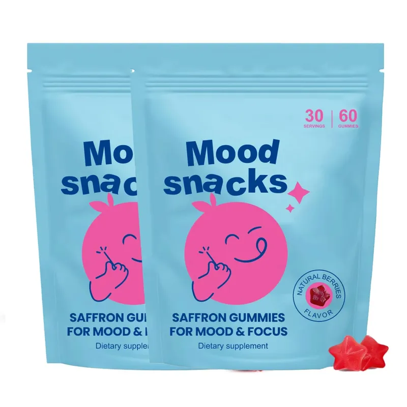 Mood Snacks - Kids Saffron Gummies Natural Berries Supplements Offer Mood Support and Calms Temper Tantrums Sugar Free Gummies