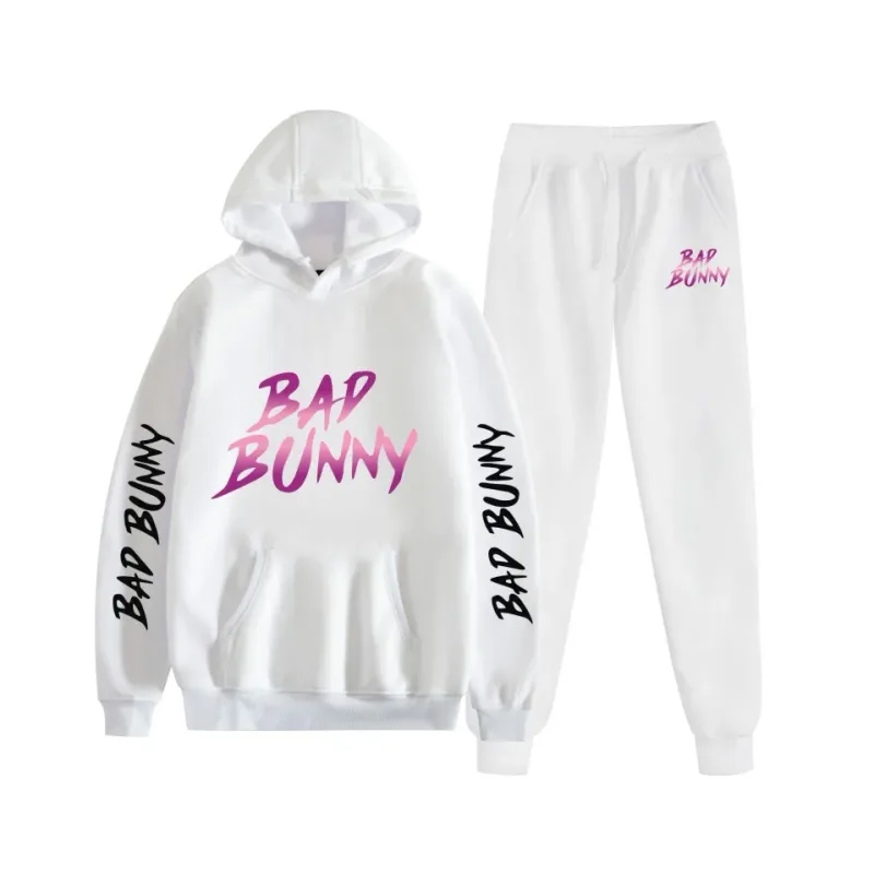 Harajuku Comfortable bad bunny Print Sweatshirt Sweatpants Suit Women's Hoodies+ Trousers Suit Boys/Girls 2 Piece Set Clothes