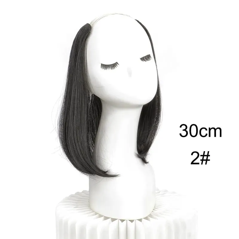 20/30cm Synthetic Short Straight Internal Buckle V-shaped Half Head Hair Extension Invisible Hairpiece for Women
