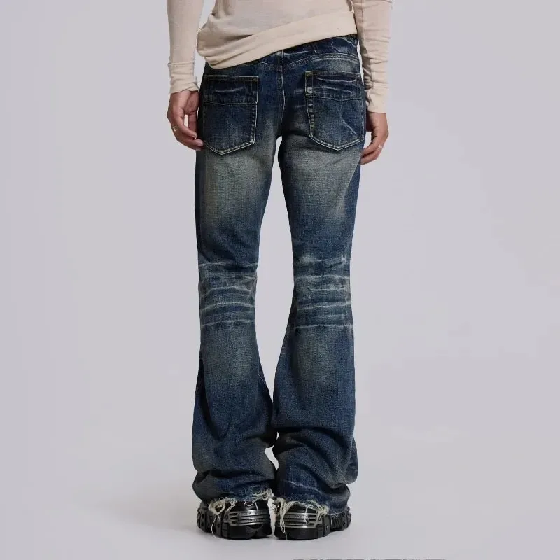 Y2K Mid Blue Flared Jeans Washed Men Women Bootcut Jeans Gothic High Street Unisex Streetwear Baggy wide leg Pants