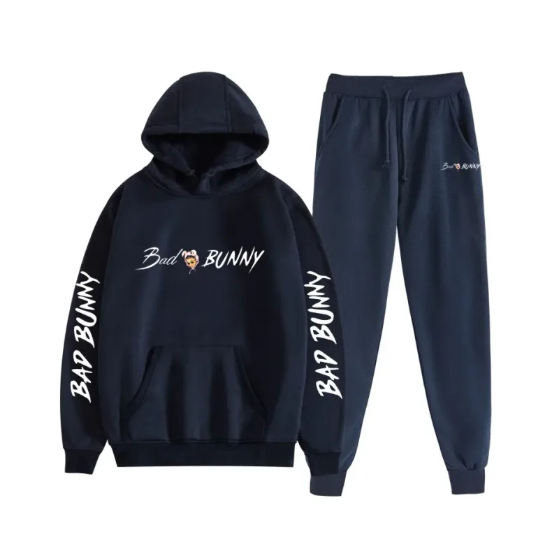 Harajuku Comfortable bad bunny Print Sweatshirt Sweatpants Suit Women's Hoodies+ Trousers Suit Boys/Girls 2 Piece Set Clothes