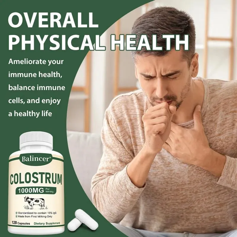 Colostrum 1000mg Capsules Support Gut Digestive Health Immune Defense Muscle Recovery Focus Skin Hair & Nails Wellness