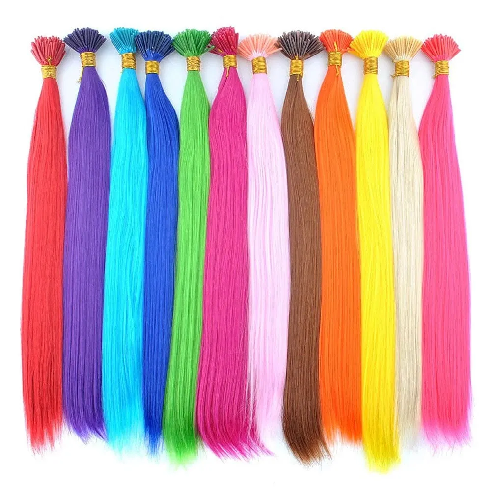 20 Strands/Pack Random Ten Colors Synthetic Colored I-Tip Stick Hair Extensions Straight Hair 16 Inch For Women High Temperature