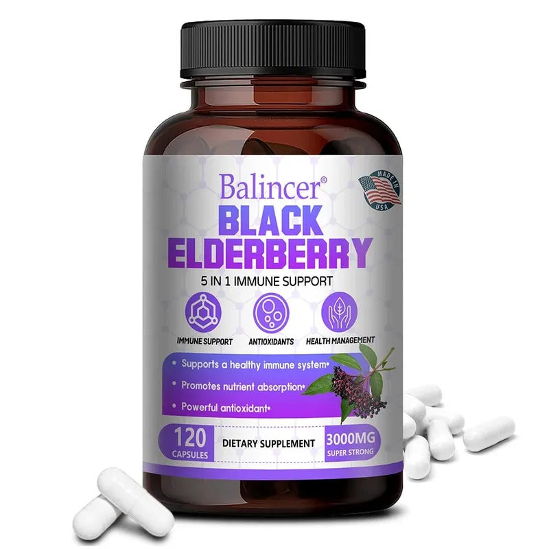 Black Elderberry Capsules with Milk Thistle Vitamin C Zinc Antioxidant Immune Support Skin Respiratory & Digestive Health