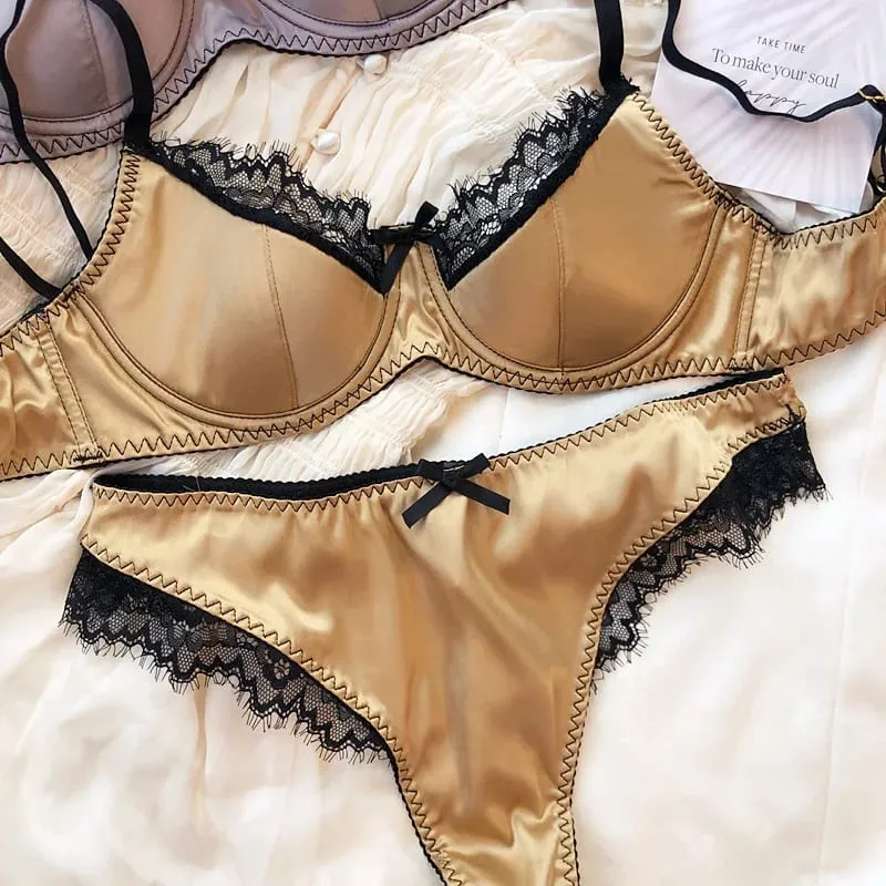 French Thin Cup Lingerie Set Lace Push Up Bra Fashion Women Silk Fabric Underwear High Quality Intimates Bras and Panties