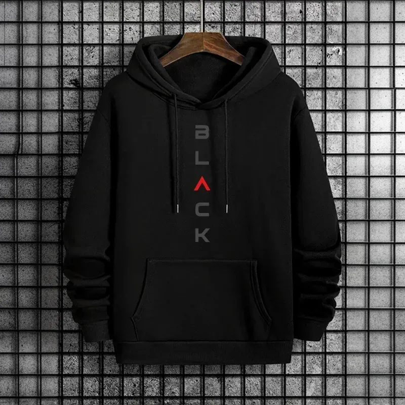 Black Letter Print Hoodies for Man Autumn Winter Hot Sale High Quality Hooded Sweatshirt Home Outdoor Casual Sport Warm Pullover — image 6