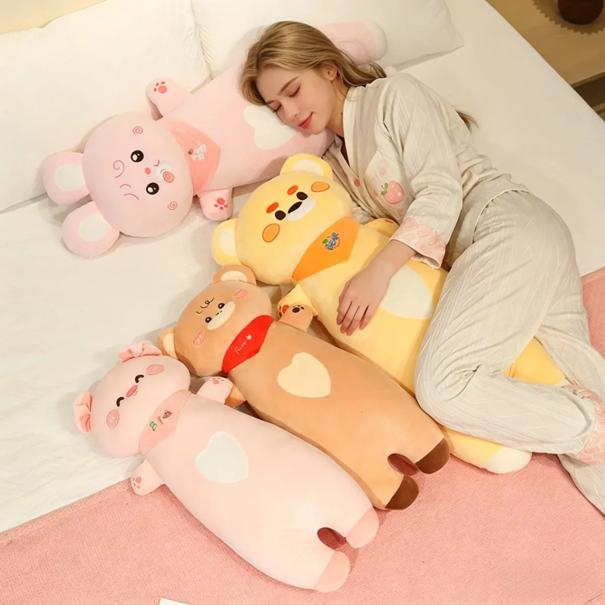 Aninimal Plush Pillow 60/80cm Rabbit Pig Bear Stuffed Cushion Kawaii Home Decor Toys Accompany Sleep Toy Birthday Surprise Gift
