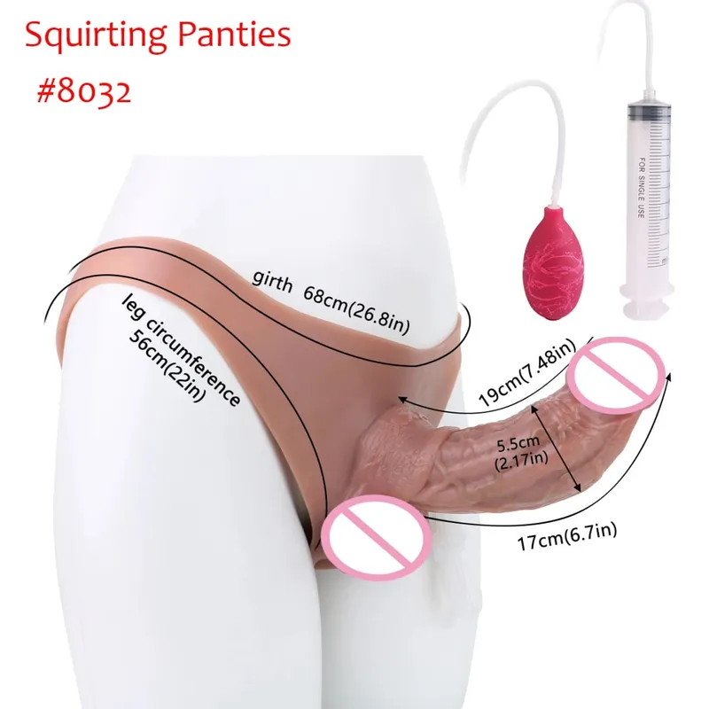 Black Nude Silicone Squirting Panties With Simulated Solid Penis Strapon Big Realistic Ejaculation Dildo Sex Toy For Women