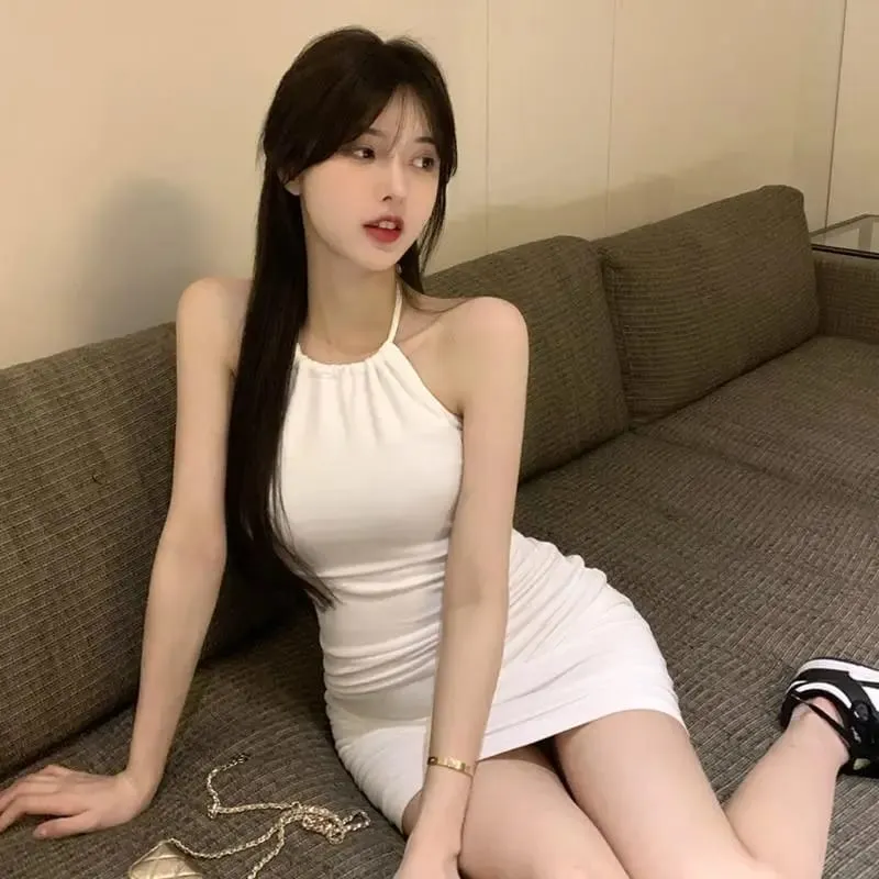 Women's Summer Halter Neck Cami Dress Slim Fit Bodycon Stretch Waistband Sweet Y2K Spicy Girl Style Short Dress Elegant Casual D — image 7