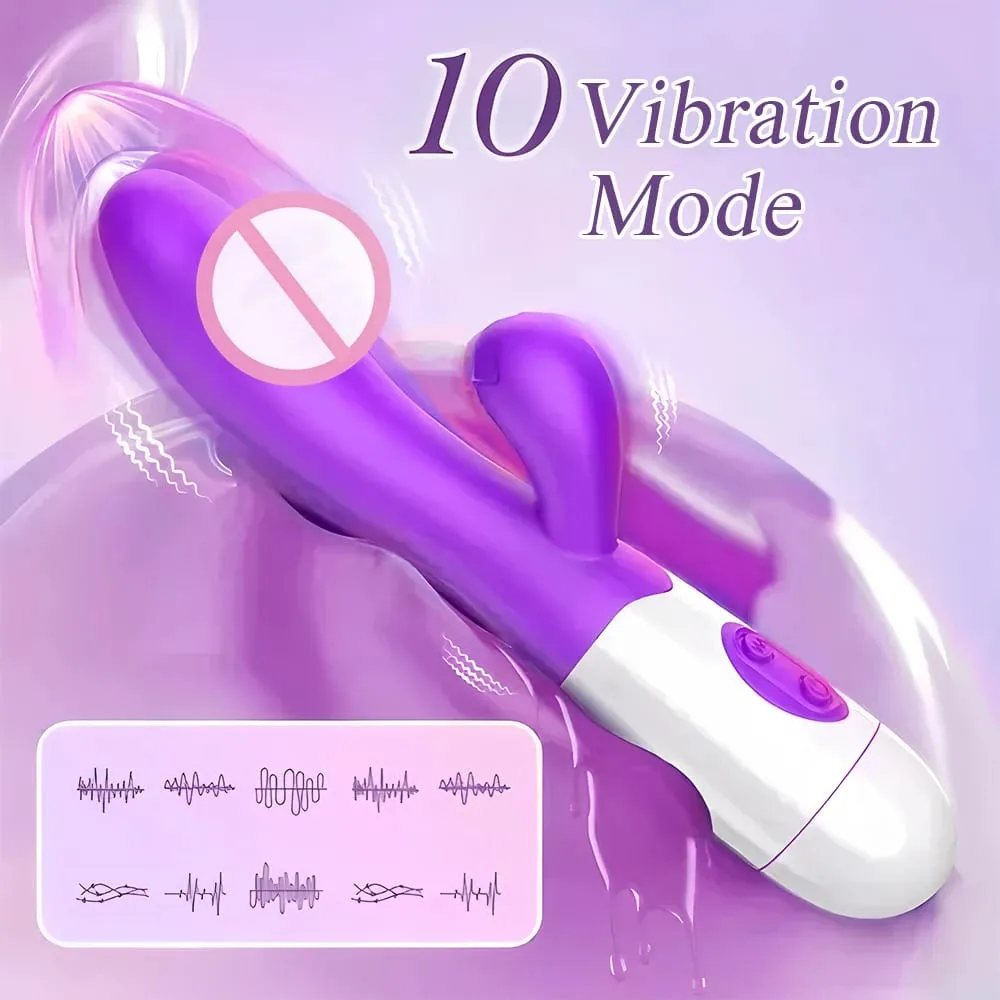 Rabbit Vibrator G-Spot Silicone Dildo Dual Vibrating Clitoris Stimulator 10 Speeds Rechargeable Waterproof Sex Toy for Women — image 2